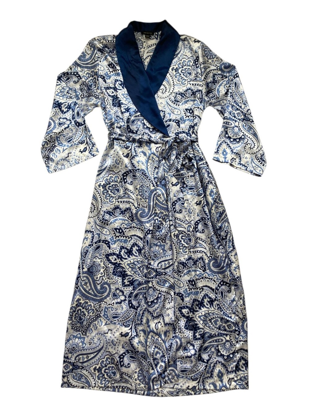 Jones New York Floral Paisley Long Satin Robe Blue S Belted Bride Classic - Picture 14 of 15